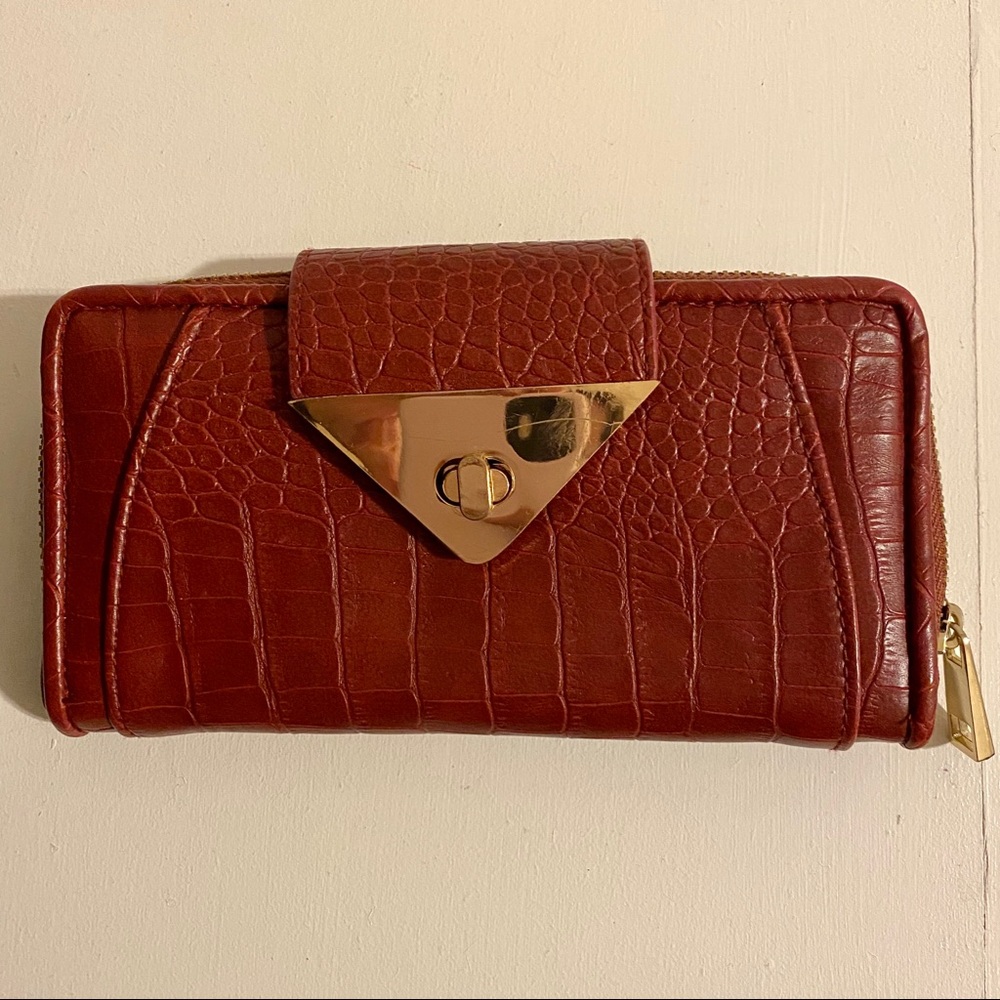 Topshop Red Leather Snakeskin Clutch Wallet